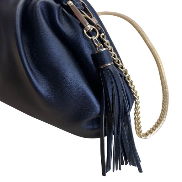 Understated Leather Women’s Black Leather With Tassel Detail & Gold Chain Clutch - Picture 5 of 10
